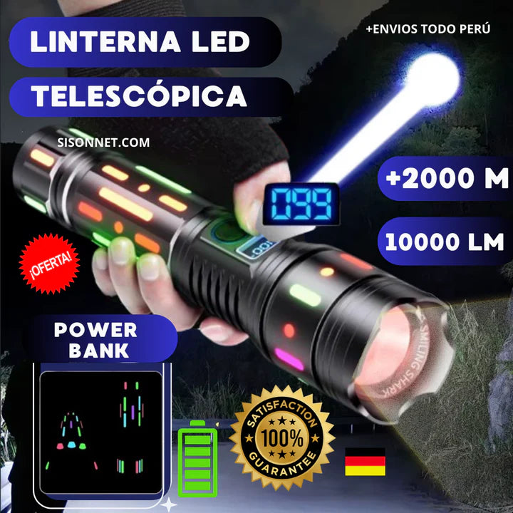 🔦⚡ LINTERNA LED TELESCÓPICA 2000M + PANTALLA DE CARGA 🔋| PAGA EN CASA