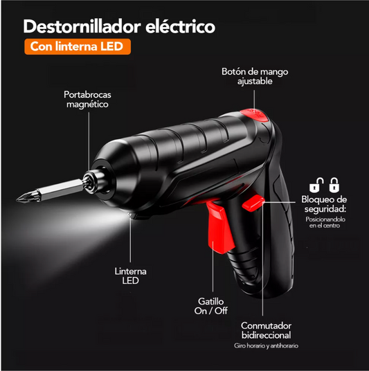 ⚡KIT DESTORNILLADOR INALAMBRICO 47 PIEZAS PRO + EXTENSIBLE⚡ | ENVÍO GRATIS
